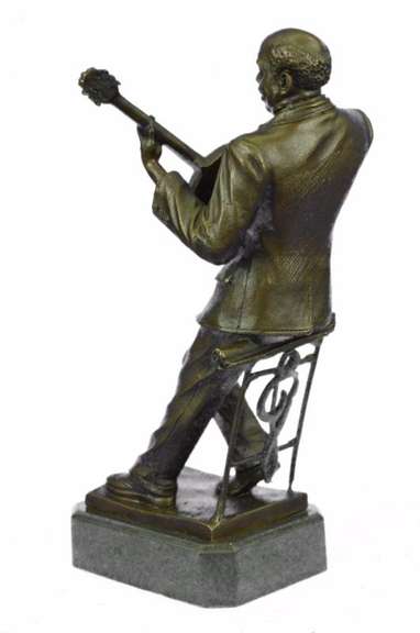 Art Deco Large Black American Music Musician Guitar Player Jazz Bronze Statue