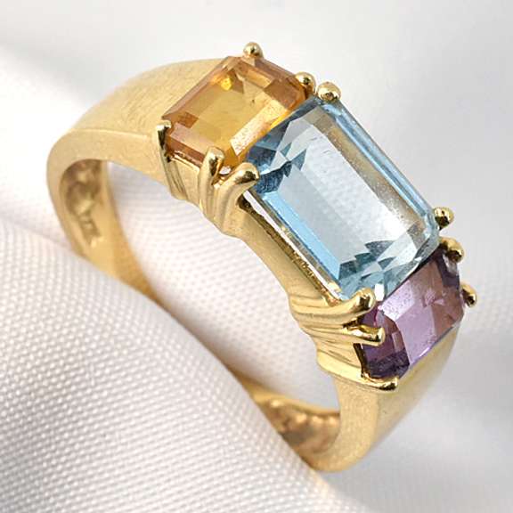 Colorful Blue Topaz, Amethyst & Citrine Ring