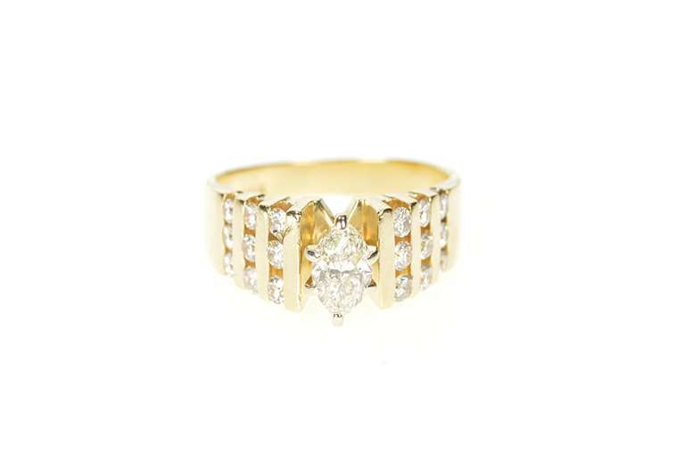 14K Yellow Gold 0.74 Ctw Marquise Diamond Channel Engagement Ring