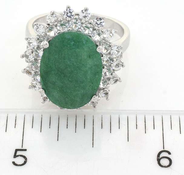 Radiant Emerald & White Sapphire Ring in Sterling Silver