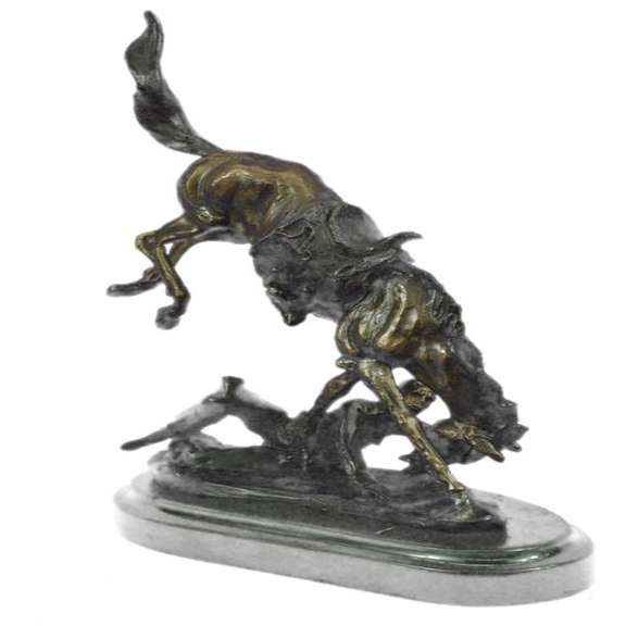 Fallen Man From Horse Bronze Sculpture on Marble Base Statue