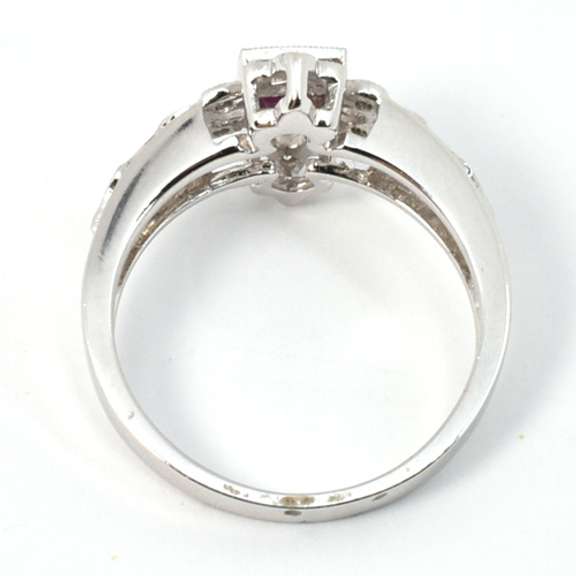 Art Deco Ruby & Diamond Ring in 18K White Gold