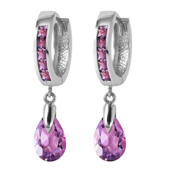  White Gold Huggie Earrings Dangling Amethyst