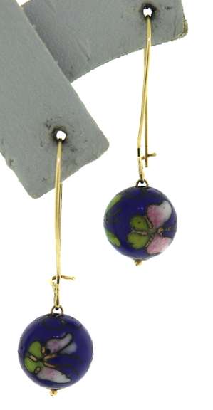 Blue Enamel Cloisonne Bead Earrings