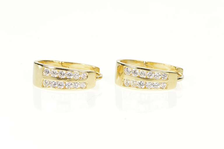 14K Yellow Gold 0.50 Ctw Diamond Channel Oval Statement Hoop Earrings