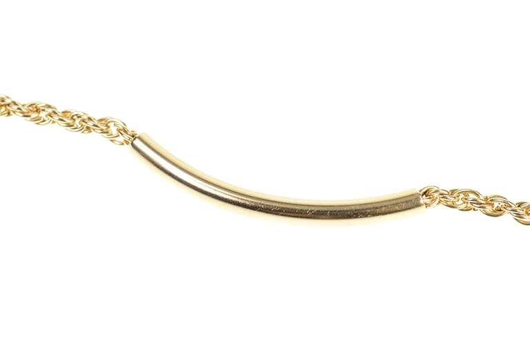 14K Yellow Gold 3.7mm Rope Chain Curved Bar Link Statement Bracelet