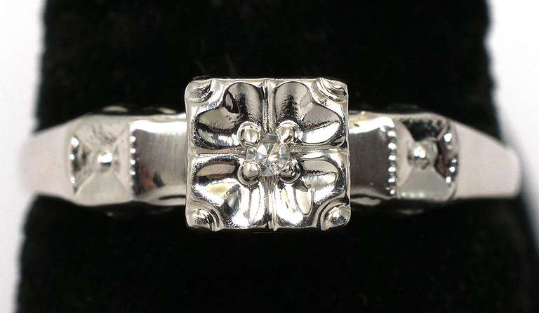 Vintage White Gold Ring with Diamond Accent