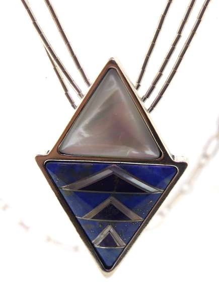 Sterling Silver 2 Triangle Mother of Pearl & Lapis Necklace