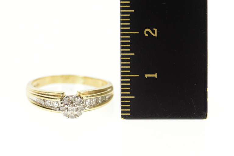 10K Yellow Gold Round Diamond Halo Engagement Promise Ring