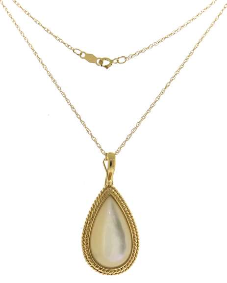 Precious 14kt YG Pear Shaped MOP Pendant on Chain