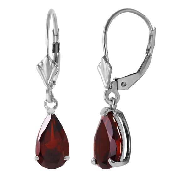 Solid White Gold Leverback Earrings Garnet