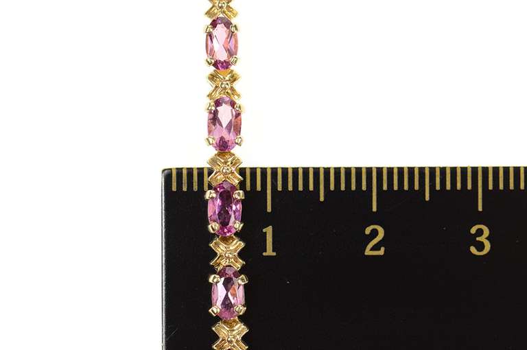 14K Yellow Gold Oval Pink Topaz X Link Tennis Bracelet