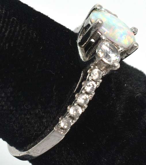 Delightful Opal & CZ Ring in Sterling Silver