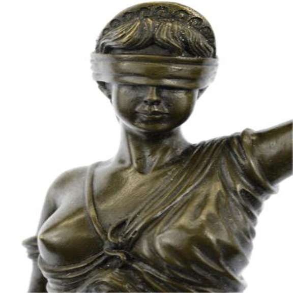 Blind Justice Lady Bronze Sculpture on Marble Base Statue