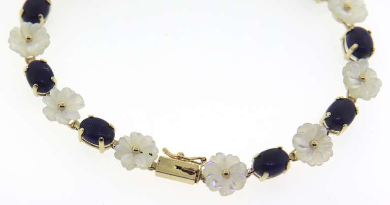 Fantastic 14kt YG MOP Flower & Lapis Line Bracelet