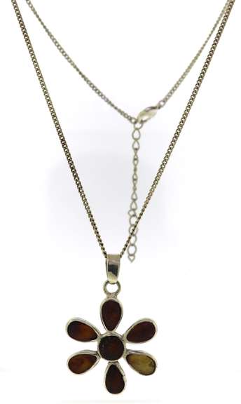 Sterling Silver Amber Flower Necklace