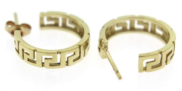 Fabulous Greek Key Hoop Yellow Gold Earrings