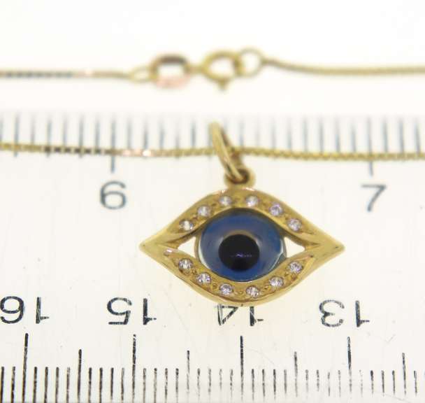 Beautiful CZ Evil Eye Yellow Gold Necklace
