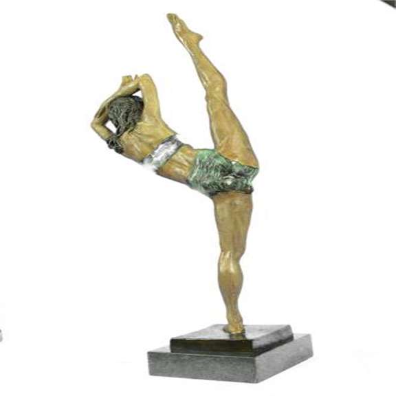 Gymnast Woman Bronze Statue on Marble Base