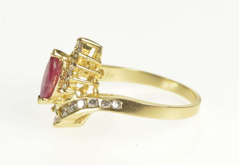 14K Yellow Gold 1.00 Ctw Ruby Diamond Halo Bypass Engagement Ring