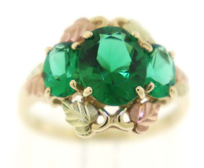 Fancy Green CZ Black Hills Gold Ring