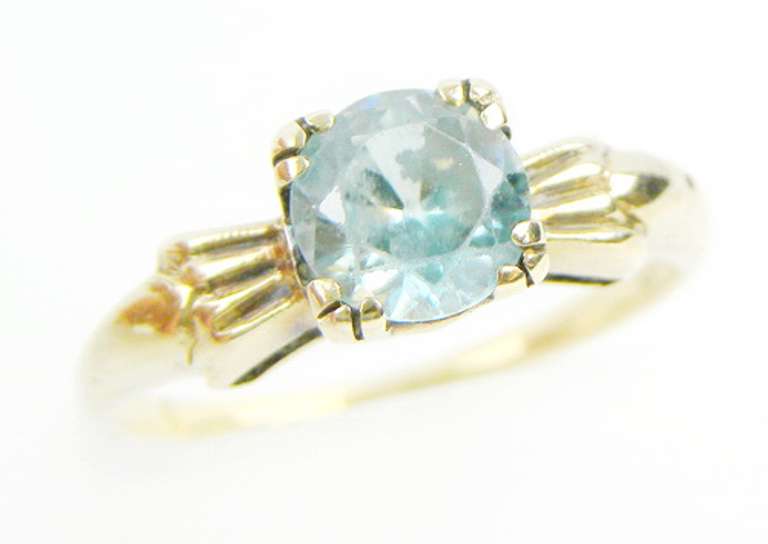 Vintage 10K Blue Zircon Solitaire Ring, Size 5