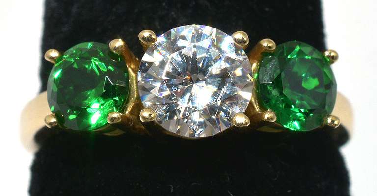Sparkling Emerald & CZ Ring in 14KT Yellow Gold