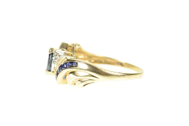10K Yellow Gold Marquise Sapphire Diamond Bypass Engagement Ring