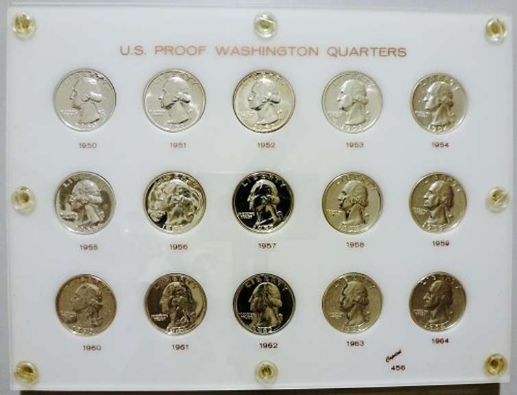 Exceptional Gem 1950-1964 Washington Quarter Proof Set Of 15 Coins!