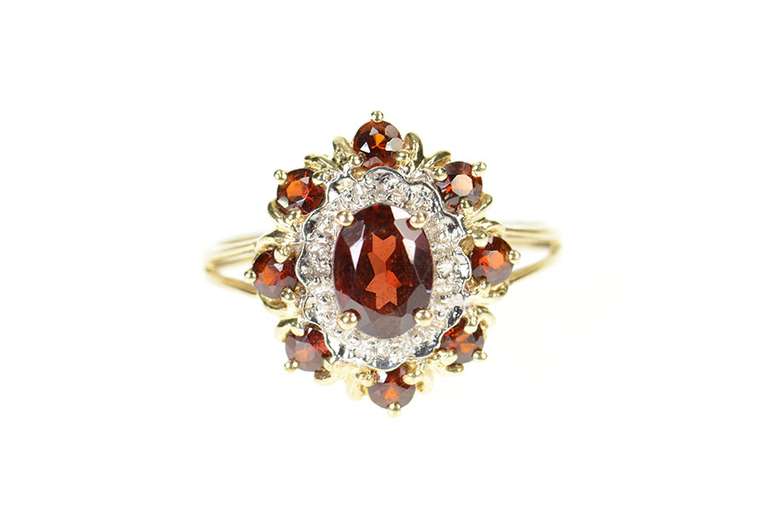 14K Yellow Gold Oval Garnet Diamond Accent Cocktail Ring