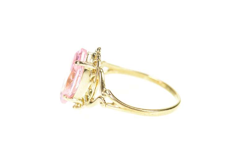 10K Yellow Gold Marquise Pink Cubic Zirconia Ornate Filigree Ring