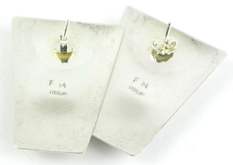 Signed Large Zuni Sterling Gemstone Earrings