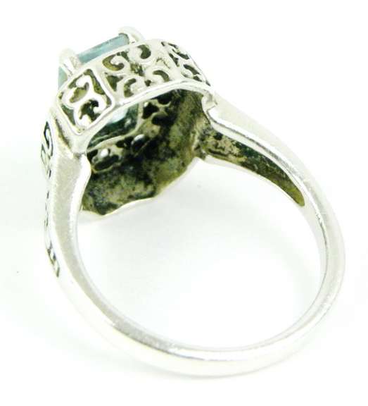 Sterling Filigree Blue Topaz Ring, Size 7.5
