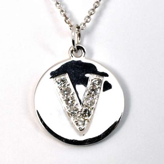 Diamond "V" Pendant Necklace in 14K White Gold