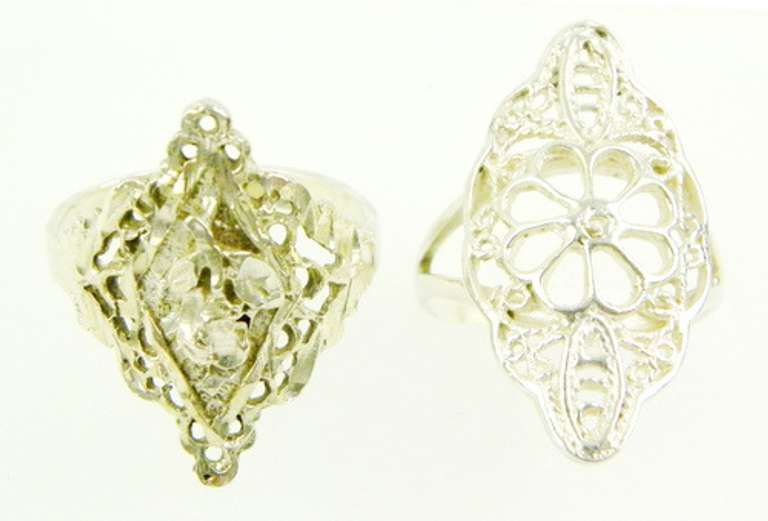 2 Vintage Sterling Silver Filigree Rings, Size 6