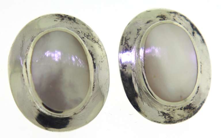 Sterling Silver Oval Mop Earrings