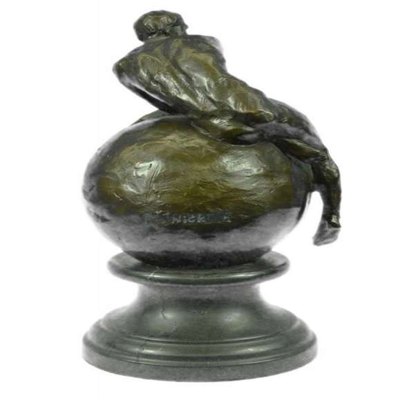 Nude Male Resting on Top of the World Bronze Sculpture
