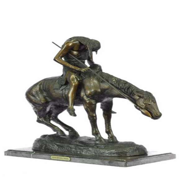 American Indian Man on Horse Bronze Sculpture
