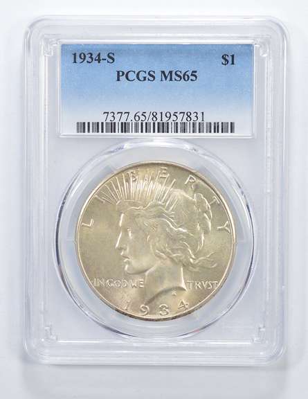 MS65 1934-S Peace Silver Dollar - Graded PCGS