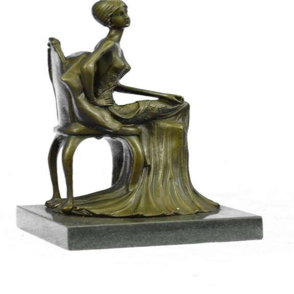 A Maiden Sitting on A Chair Bronze Sculpture