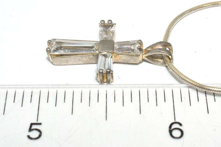 Cross Pendant with CZs and Chain in Sterling Silver
