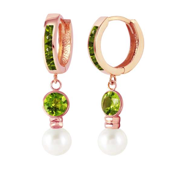 Rose Gold Huggie Earrings Pearl Peridot