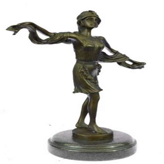 Dancer Bronze Sculpture on Marble Base Figurine