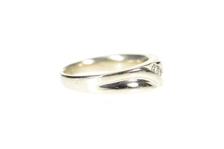 10K White Gold Men's Classic Diamond Inset Wedding Band Ring