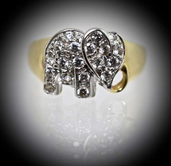 Delightful 14K Diamond Elephant Ring