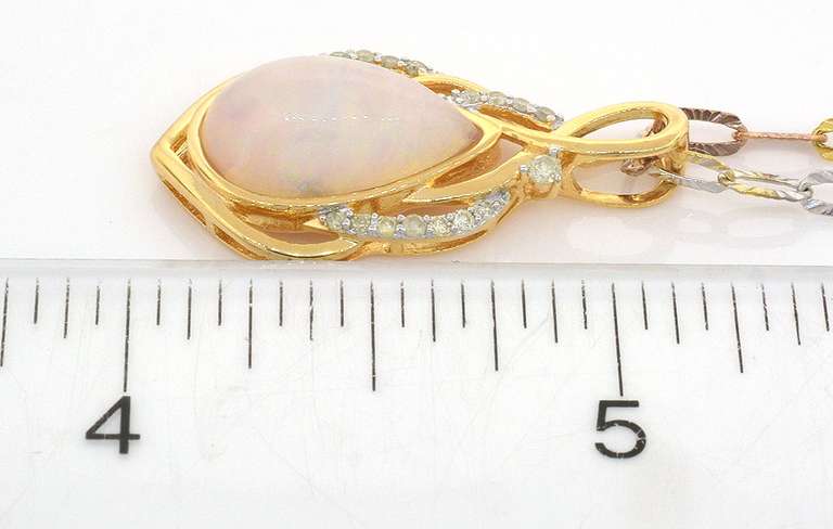 Elegant Opal & Diamond Necklace in Vermeil