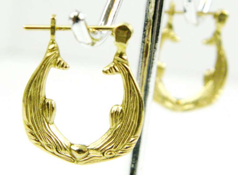 14K Gold Double Dolphin Hoop Earrings