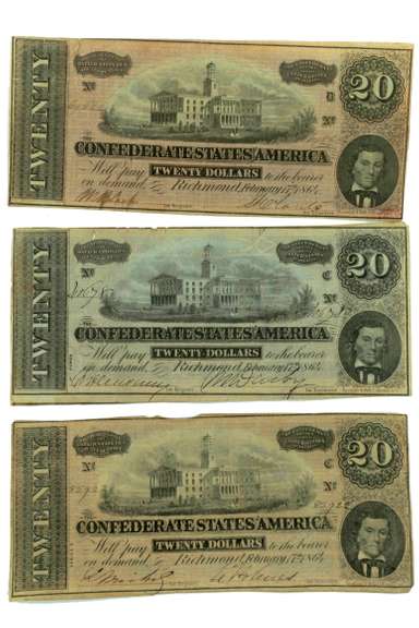 3 $20 Confederate Notes Feb 17 1864