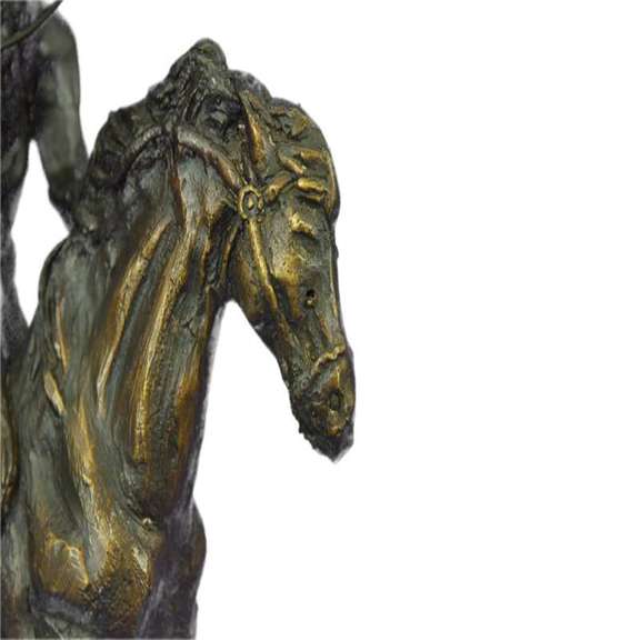 Cowboy Horse Bronze Sculpture on Marble Base Figurine