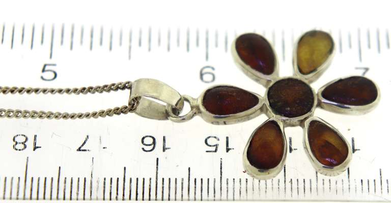 Sterling Silver Amber Flower Necklace